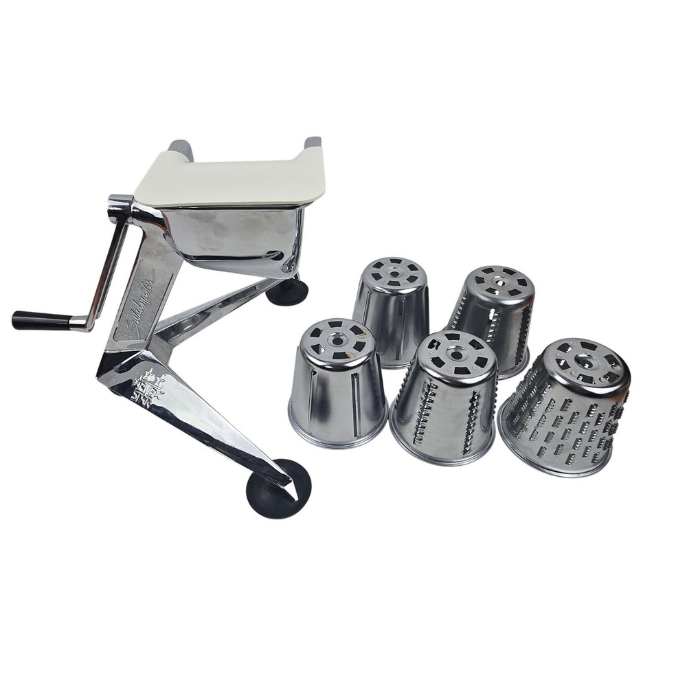 Vtg 40s Saladmaster Five Star Food Processor Chopper Shredder Slicer 5 Cones